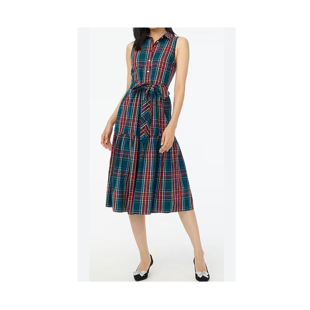 J. Crew Sleeveless Plaid Tartan Shirtdress Warm Spruce Multi Size 6 NWT